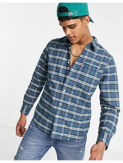 sunset 1 pocket standard fit nathan check shirt in navy peony