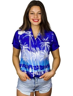 Funky Casual Hawaiian Blouse Shirt for Women Front Pocket Button Down Very Loud Shortsleeve Unisex Beach Print