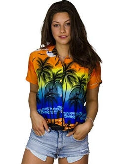 Funky Casual Hawaiian Blouse Shirt for Women Front Pocket Button Down Very Loud Shortsleeve Unisex Beach Print