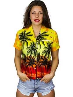 Funky Casual Hawaiian Blouse Shirt for Women Front Pocket Button Down Very Loud Shortsleeve Unisex Beach Print