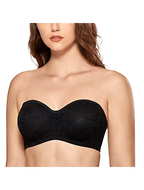 DELIMIRA Women's Convertible Underwire Lace Strapless Bra Non Padded