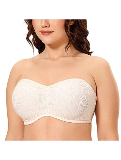 Women's Lace Bandeau Strapless Minimizer Bra Underwire Plus Size