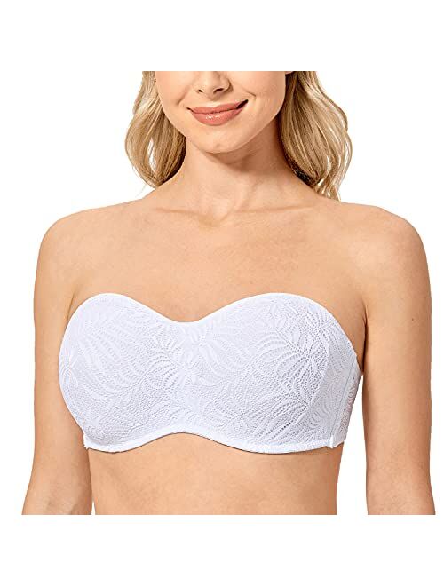 DELIMIRA Women's Lace Bandeau Strapless Minimizer Bra Underwire Plus Size