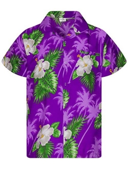 Funky Casual Hawaiian Shirt for Men Front Pocket Button Down Very Loud Shortsleeve Unisex Small Flower Print