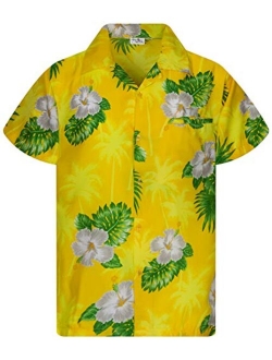 Funky Casual Hawaiian Shirt for Men Front Pocket Button Down Very Loud Shortsleeve Unisex Small Flower Print