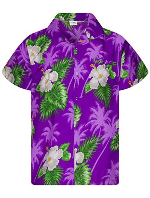 KING KAMEHA Funky Casual Hawaiian Shirt for Men Front Pocket Button Down Very Loud Shortsleeve Unisex Small Flower Print