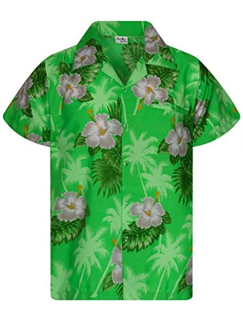 KING KAMEHA Funky Casual Hawaiian Shirt for Men Front Pocket Button Down Very Loud Shortsleeve Unisex Small Flower Print