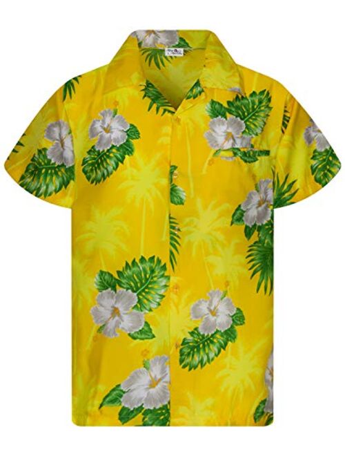 KING KAMEHA Funky Casual Hawaiian Shirt for Men Front Pocket Button Down Very Loud Shortsleeve Unisex Small Flower Print