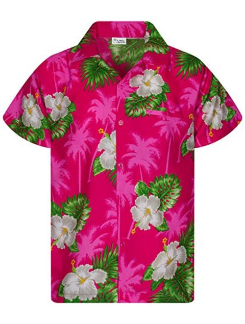 KING KAMEHA Funky Casual Hawaiian Shirt for Men Front Pocket Button Down Very Loud Shortsleeve Unisex Small Flower Print