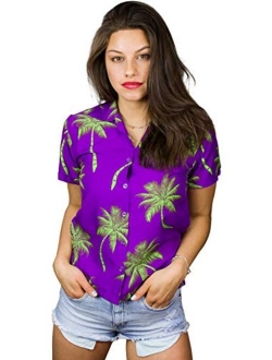 Hawaiian Blouse Shirt for Women Funky Casual Button Down Very Loud Shortsleeve Palmshadow