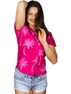 Hawaiian Blouse Shirt for Women Funky Casual Button Down Very Loud Shortsleeve Palmshadow