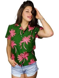 Hawaiian Blouse Shirt for Women Funky Casual Button Down Very Loud Shortsleeve Palmshadow