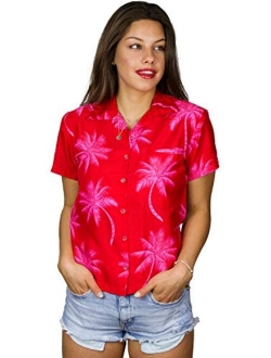 Hawaiian Blouse Shirt for Women Funky Casual Button Down Very Loud Shortsleeve Palmshadow