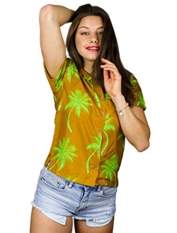 Hawaiian Blouse Shirt for Women Funky Casual Button Down Very Loud Shortsleeve Palmshadow