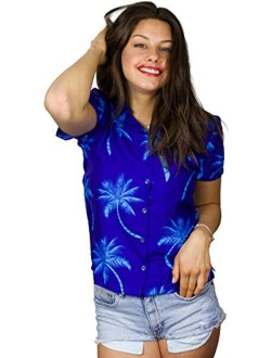 Hawaiian Blouse Shirt for Women Funky Casual Button Down Very Loud Shortsleeve Palmshadow