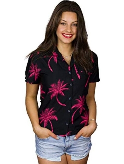 Hawaiian Blouse Shirt for Women Funky Casual Button Down Very Loud Shortsleeve Palmshadow