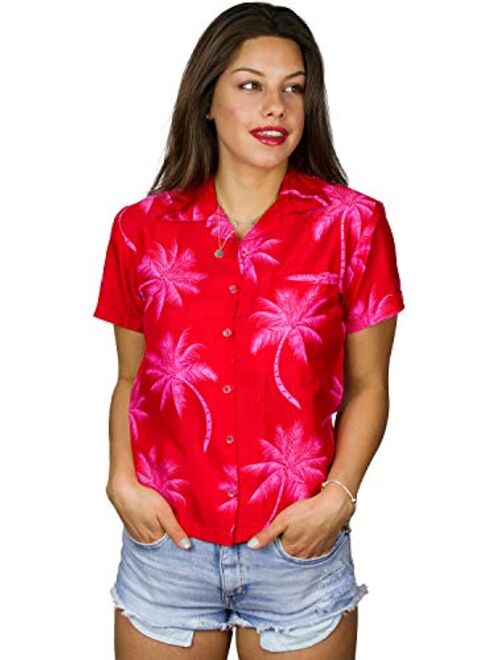 KING KAMEHA Hawaiian Blouse Shirt for Women Funky Casual Button Down Very Loud Shortsleeve Palmshadow