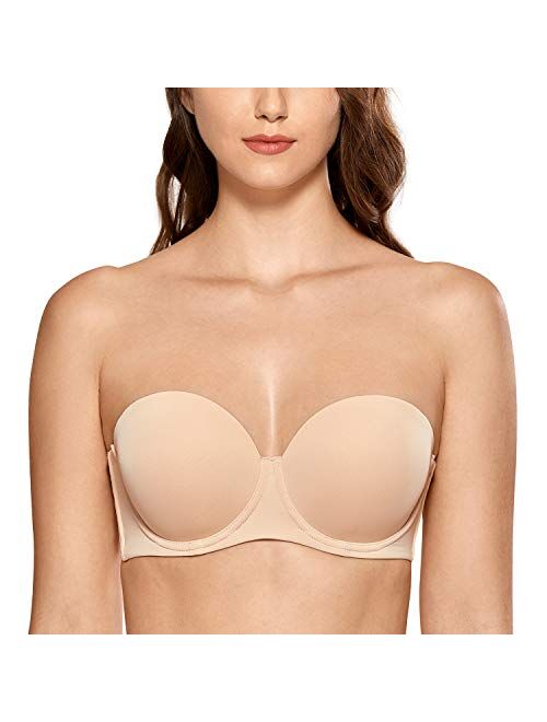 DELIMIRA Women's Seamless Strapless Bra Lightly Lined Cup Underwire Support Multiway Straps