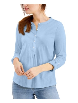 Style & Co Petite Cotton Roll-Sleeve Top, Created for Macy's