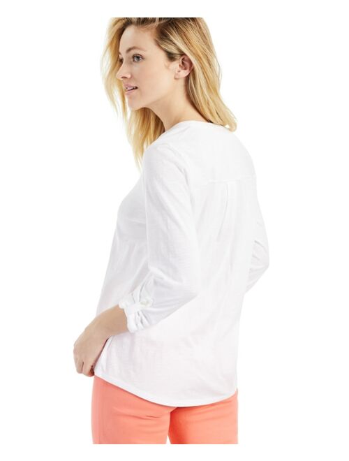 Style & Co Petite Cotton Roll-Sleeve Top, Created for Macy's