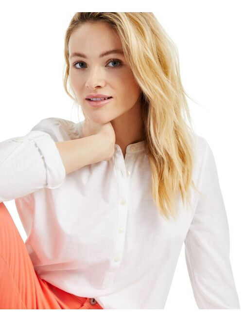 Style & Co Petite Cotton Roll-Sleeve Top, Created for Macy's