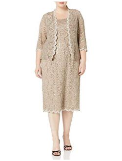 Women's Plus Size Tea Length Lace Dress and Jacket