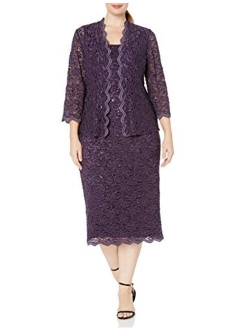 Women's Plus Size Tea Length Lace Dress and Jacket