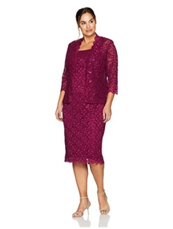 Women's Plus Size Tea Length Lace Dress and Jacket