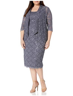 Women's Plus Size Tea Length Lace Dress and Jacket