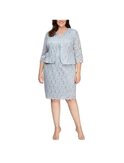 Women's Plus Size Tea Length Lace Dress and Jacket