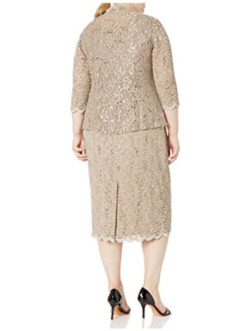 Alex Evenings Women's Plus Size Tea Length Lace Dress and Jacket