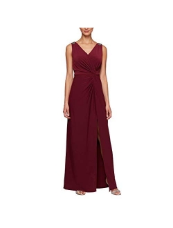 Women's Long Dress with Knot Front Detail