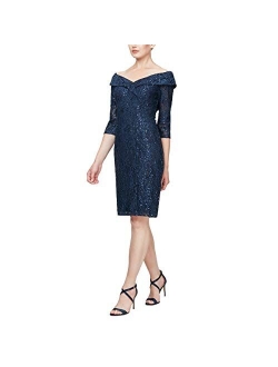 Womens Short Off The Shoulder Velvet Dress (Petite and Regular)