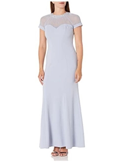 Women's Long Shift Dress Illusion Neckline (Petite and Regular)