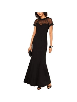 Women's Long Shift Dress Illusion Neckline (Petite and Regular)