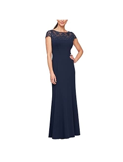 Women's Long Shift Dress Illusion Neckline (Petite and Regular)