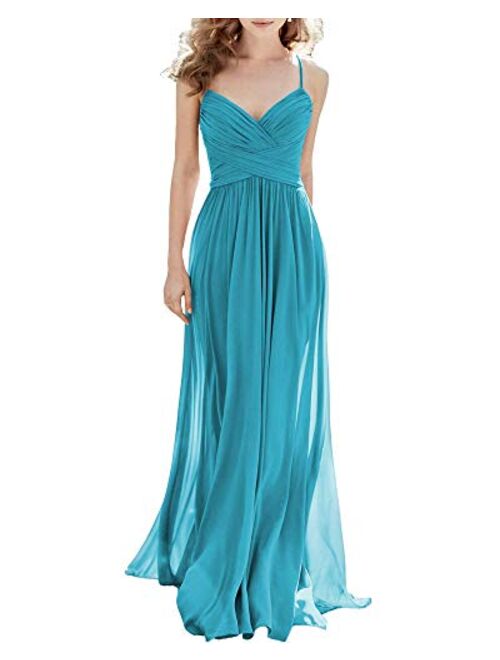 Noras dress Women's Spaghetti Straps Bridesmaid Dresses Long Chiffon Prom Evening Formal Gown B001