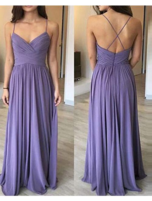 Noras dress Women's Spaghetti Straps Bridesmaid Dresses Long Chiffon Prom Evening Formal Gown B001