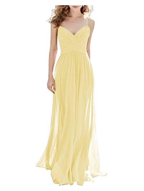 Noras dress Women's Spaghetti Straps Bridesmaid Dresses Long Chiffon Prom Evening Formal Gown B001