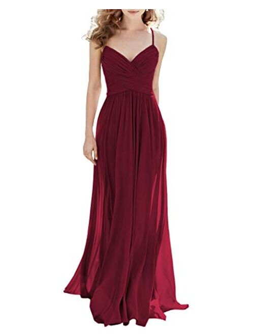 Noras dress Women's Spaghetti Straps Bridesmaid Dresses Long Chiffon Prom Evening Formal Gown B001