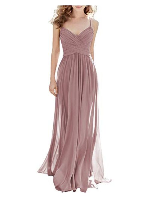 Noras dress Women's Spaghetti Straps Bridesmaid Dresses Long Chiffon Prom Evening Formal Gown B001