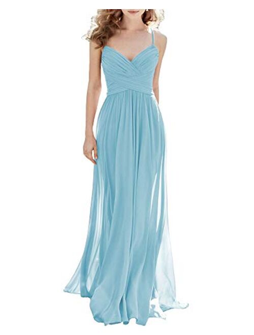 Noras dress Women's Spaghetti Straps Bridesmaid Dresses Long Chiffon Prom Evening Formal Gown B001