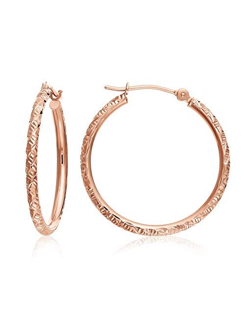 TILO JEWELRY 14k Gold Hand Engraved Diamond-cut Round Hoop Earrings -1'' Diameter