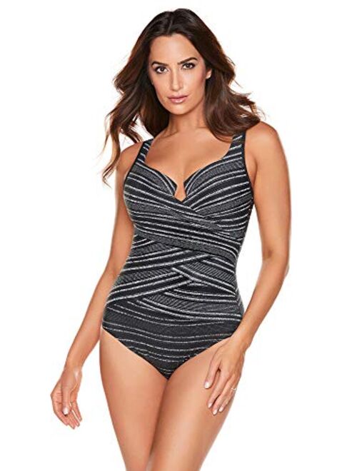 Miraclesuit Women's Swimwear Layered Escape Tummy Control Underwire Bra One Piece Swimsuit