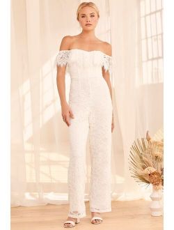 Seal My Fate White Lace Off-the-Shoulder Jumpsuit