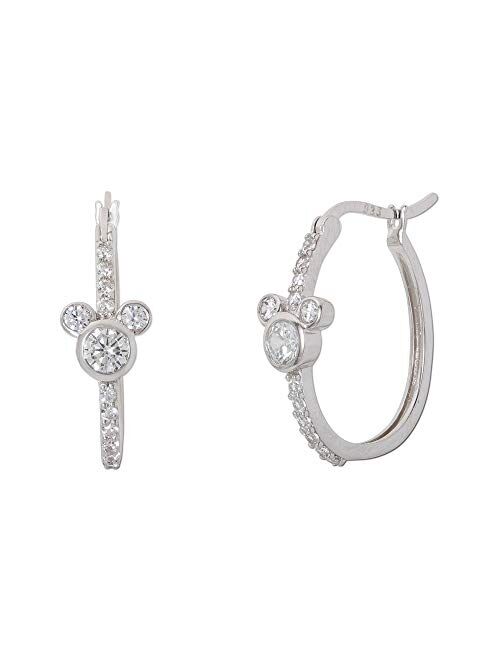 Disney Jewelry for Women Mickey or Minnie Mouse Sterling Silver Cubic Zirconia Hoop Earrings