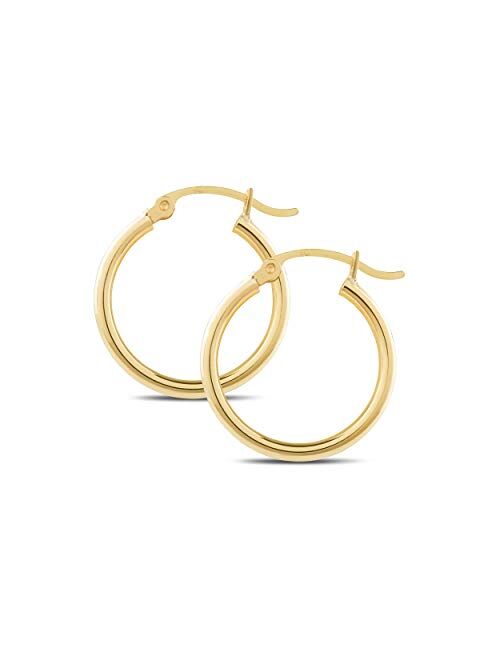 14K Yellow Gold Classic Shiny Polished Round Hoop Womens Earrings, 2mm - 3mm tube, 10mm - 65mm Diameter