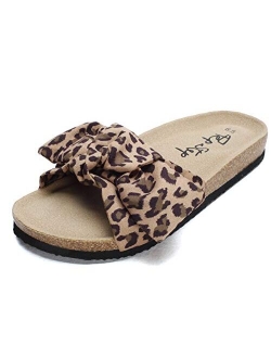 PepStep Slide Knotted Toe Strap Sandals for Women/Cork Sole/Canvas Knot Bow/Womens Slides/Sandals for Women