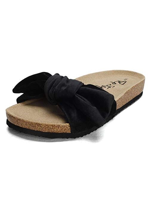 PepStep Slide Knotted Toe Strap Sandals for Women/Cork Sole/Canvas Knot Bow/Womens Slides/Sandals for Women