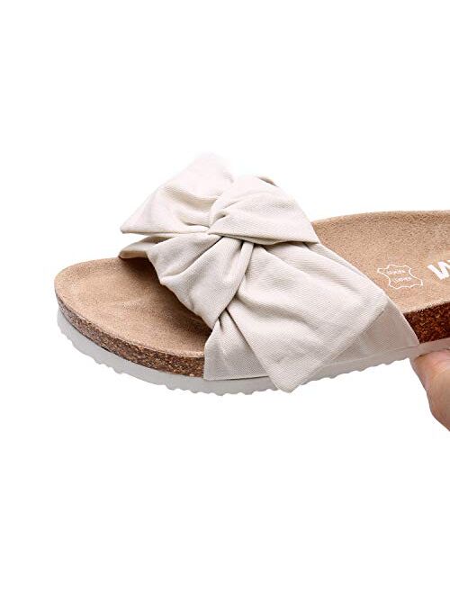 WTW Women Summer Bow Cork Sandals Platform Footbed for Ladies